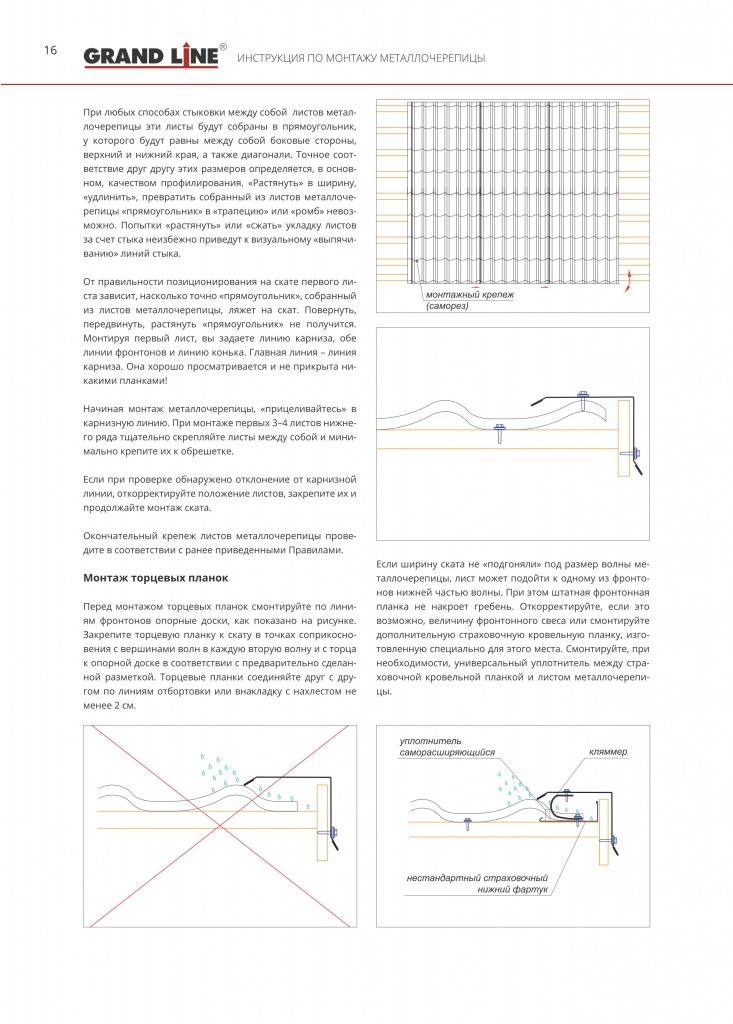 Схема монтажа металлочерепицы гранд лайн